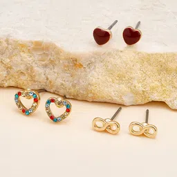 Accessorize Set Of 3 Metal Heart Shaped Studs Earrings-image-28