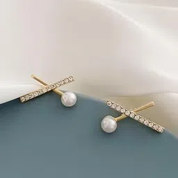 FIMBUL Gold-Plated & Cross-shaped Pearl Stone- Studded Studs Earrings-picture-19
