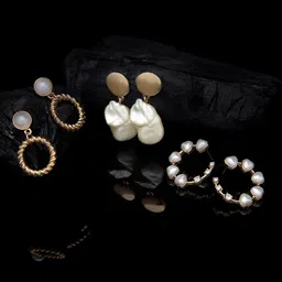 AMI Woman Set of 3 Gold-Toned Contemporary Gold-Plated Stud & Drop Earrings-image-89