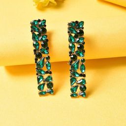 DressBerry Gold-Toned & Green Gold-Plated Stones Studded Contemporary Drop Earrings-image-21
