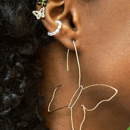 WHITE LIES Gold-Toned Contemporary Butterfly Drop Earrings-picture-30