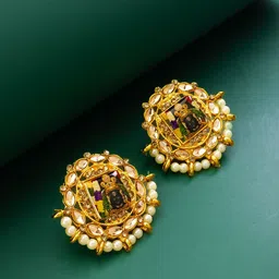 aadita Gold-Plated Stones Studded & Beaded Circular Studs Earrings-picture-40