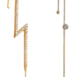 Vembley Pack Of 2 Gold-Plated CZ-Studded Contemporary Ear Cuff Earrings-picture-32