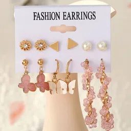Yellow Chimes Pink Set Of 6 Gold Plated Quirky Studs Earrings-picture-14