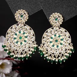 ADIVA Gold-Plated Kundan-Studded & Pearl Meenakari Circular Drop Earrings-picture-42
