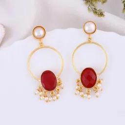 Silvermerc Designs Gold Plated Pearls Circular Drop Earrings-picture-32