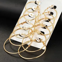 Yellow Chimes Set of 6 Gold Plated Circular Hoop Earrings-picture-36