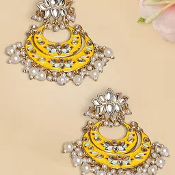OOMPH Meenakari Kundan Studded & Beaded Lotus Chandbalis-picture-26