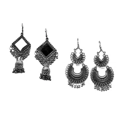 Samridhi DC Set Of 2 Silver-Plated Contemporary Chandbalis Earrings-picture-20