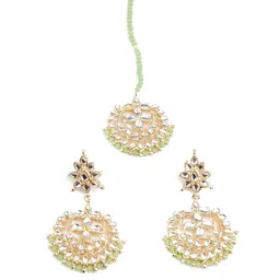 ODETTE Gold-Plated Contemporary Earrings And Maang Tika image 1