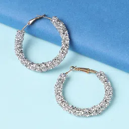 DressBerry Silver-Plated Stone-Studded Circular Hoop Earrings-picture-25