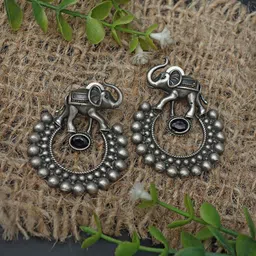 Ozanoo Silver-Plated Stone Studded Elephant Shape Drop Earrings-picture-50