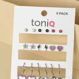 ToniQ Set Of 9 Silver Plated Stone Studded Drop Earrings-picture-35