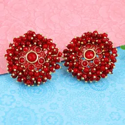 Fashion Frill Red & Gold-Toned Floral Studs Earrings-picture-38