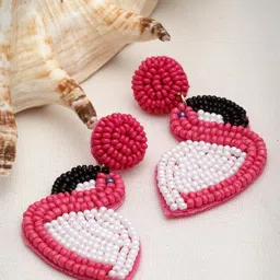 Moedbuille Artificial Beads-Beaded Peacock Shaped Drop Earrings-picture-22