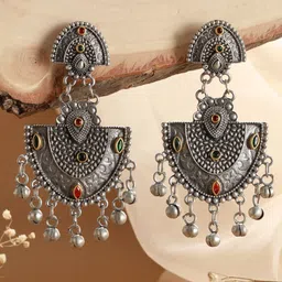 Jazz and Sizzle Silver-Plated Oxidised Contemporary Drop Earrings image 1