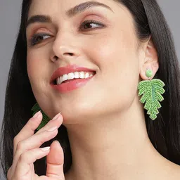 SOHI Gold Plated Leaf Shaped Drop Earrings-picture-14