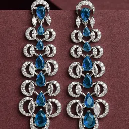 KARATCART Silver-Plated Cubic Zirconia-Studded Leaf Shaped Drop Earrings-picture-44