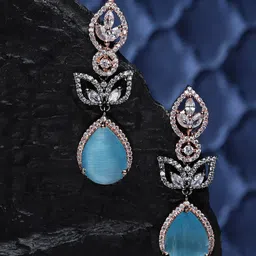 ZENEME Rose Gold-Plated Teardrop Shaped Drop Earrings-picture-14