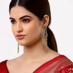 Arrabi Gold-Toned Teardrop Shaped Drop Earrings-picture-38