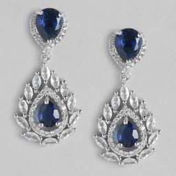 Anouk Silver-Plated American Diamond Teardrop Shaped Drop Earrings-picture-15
