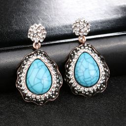 YouBella Blue & Gold Toned Silver Plated Teardrop Shaped Drop Earrings-picture-27