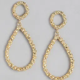 Forever New Women Gold-Toned Textured Teardrop Shaped Drop Earrings-picture-26