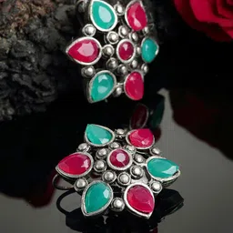 PANASH Oxidized Silver-Toned Floral Shaped Stud Earrings-picture-18