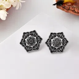 Voylla Silver-Plated Oxidised Stud Earrings-image-33