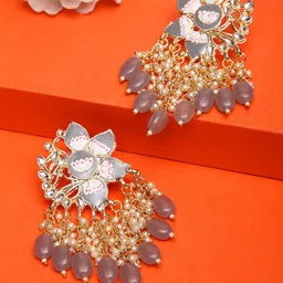 Shining Diva Grey & Gold-Toned Floral Drop Earrings-image-92