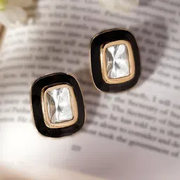 Rubans Gold Plated Crystal Square Studs Earrings-picture-44