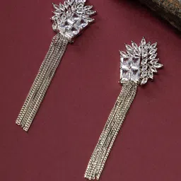 justpeachy Rhodium-Plated American Diamond Drop Earrings-image-2