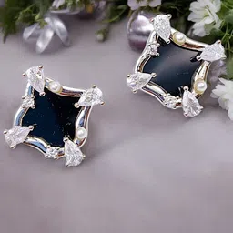 Manikya Silver-Plated CZ Stone Studded Geometric Stainless Steel Studs Earrings-picture-23