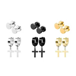 KARISHMA KREATIONS Men Set Of 6 Stainless Steel Contemporary Studs and Drop Earrings-picture-31