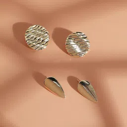 SOHI Set Of 2 Gold-Plated Contemporary Studs Earrings image 1