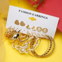 YouBella Gold-Toned Set Of 9 Contemporary Hoop Earrings-picture-25