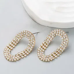 Bellofox Gold Plated Contemporary Stone Studded Drop Earrings-image-8