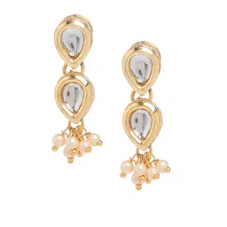 Bamboo Tree Jewels Gold-Plated & Off White Kundan Teardrop Shaped Drop Earrings-picture-39
