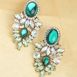 SOHI Green Gold Plated Contemporary Drop Earrings-picture-40