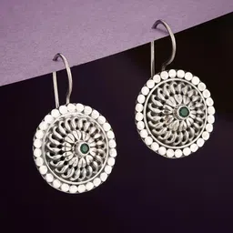 Fabindia Stone Studded Circular Drop Earrings image 1