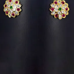 Anujeet Fashion Hub Gold Plated Covering 5 metal Impon AD-Stone Studded Floral Studs-picture-27