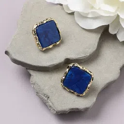 DressBerry Gold-Toned & Blue Gold-Plated Stones Studded Square Studs Earrings-image-90