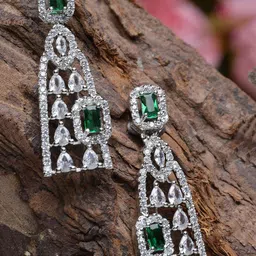 ZENEME Rhodium Plated American Diamond Studded Drop Earrings-picture-41