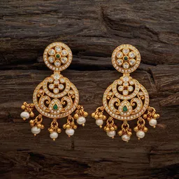 Kushal's Fashion Jewellery Gold-Plated 92.5 Pure Silver Temple Classic Drop Earrings image 1