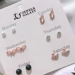 Jewels Galaxy Set of 6 Rose Gold Plated Crystals Studs Earrings image 1