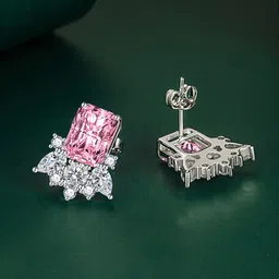 Designs & You Silver Plated Cubic Zirconia Geometric Studs Earrings image 2