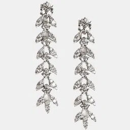 Clara 925 Sterling Silver Rhodium-Plated Leaf Shaped Contemporary Drop Earrings image 2
