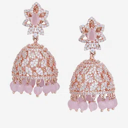 Kushal's Fashion Jewellery Rose Gold-Plated Dome Shaped Jhumkas image 2