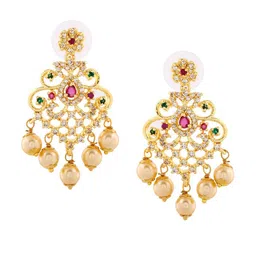 Estele Gold-Plated Floral Drop Earrings image 2