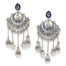 KARATCART Silver-Plated Kundan-Studded Oxidised Chandbalis image 2